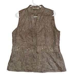 Tweeds Tan Neutral 100% Linen Sleeveless Button Down Top- Size Large